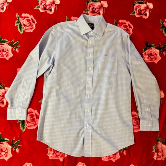 Jos. A. Bank Traveler Tailored Fit Blue Check Dress Shirt Men’s 15-33 Cotton - Picture 5 of 15